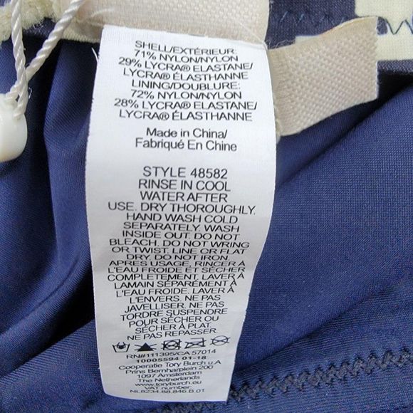 Tory Burch Blue White Tapestry Geometric Cut Out One Piece Swimsuit Size XS - Picture 13 of 14